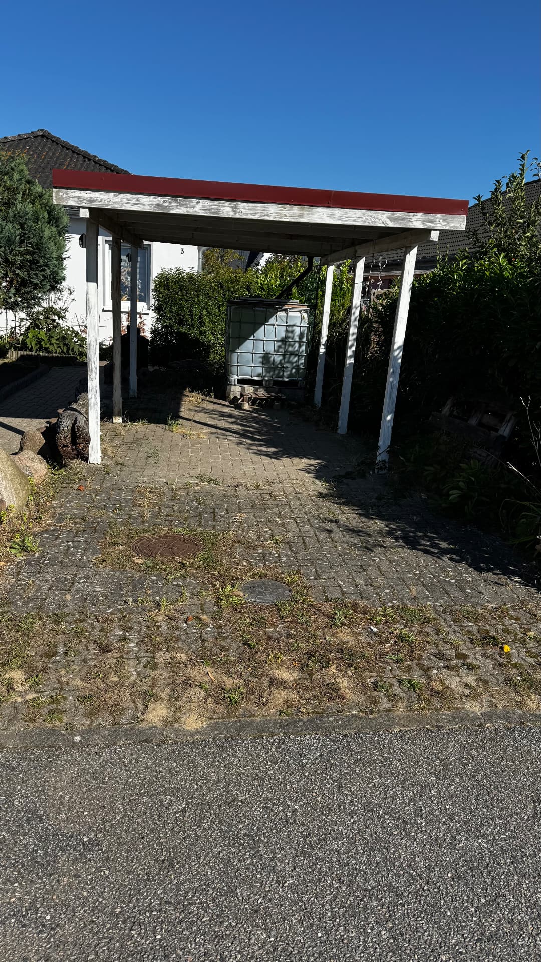 Carport-Zufahrt entkrautet und gereinigt – vorher