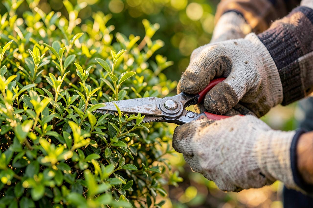 Sorgfältiger Strauchschnitt bei der Gartenpflege